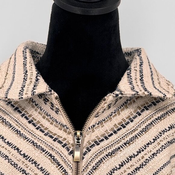 Chicos Tweed Zip Jacket Womens XL Striped Neutral Lagenlook Oversized Thick Boho - Picture 6 of 8
